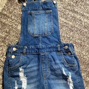 Love Tree Blue Denim Distressed Overalls